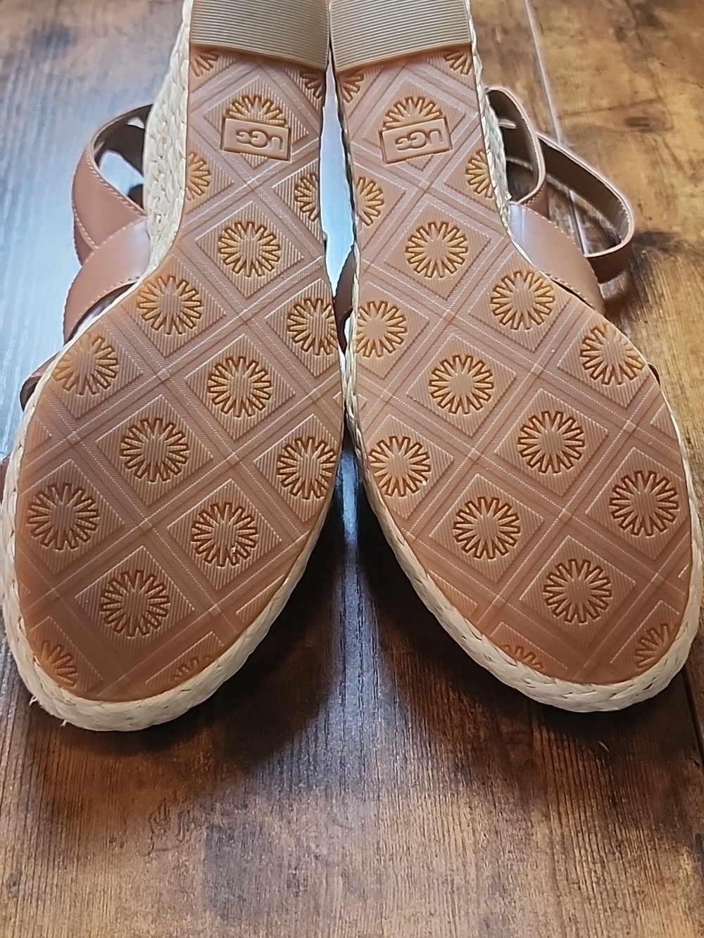 UGG | Women’s Careena Wedge Espadrille Brown Chestnut Leather Heels | US 9.5 - Picture 9 of 10